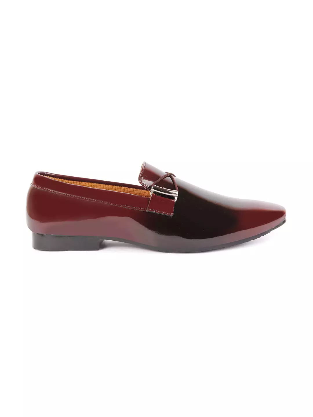 Men Brown Casual Patent Leather Slip-On Loafers