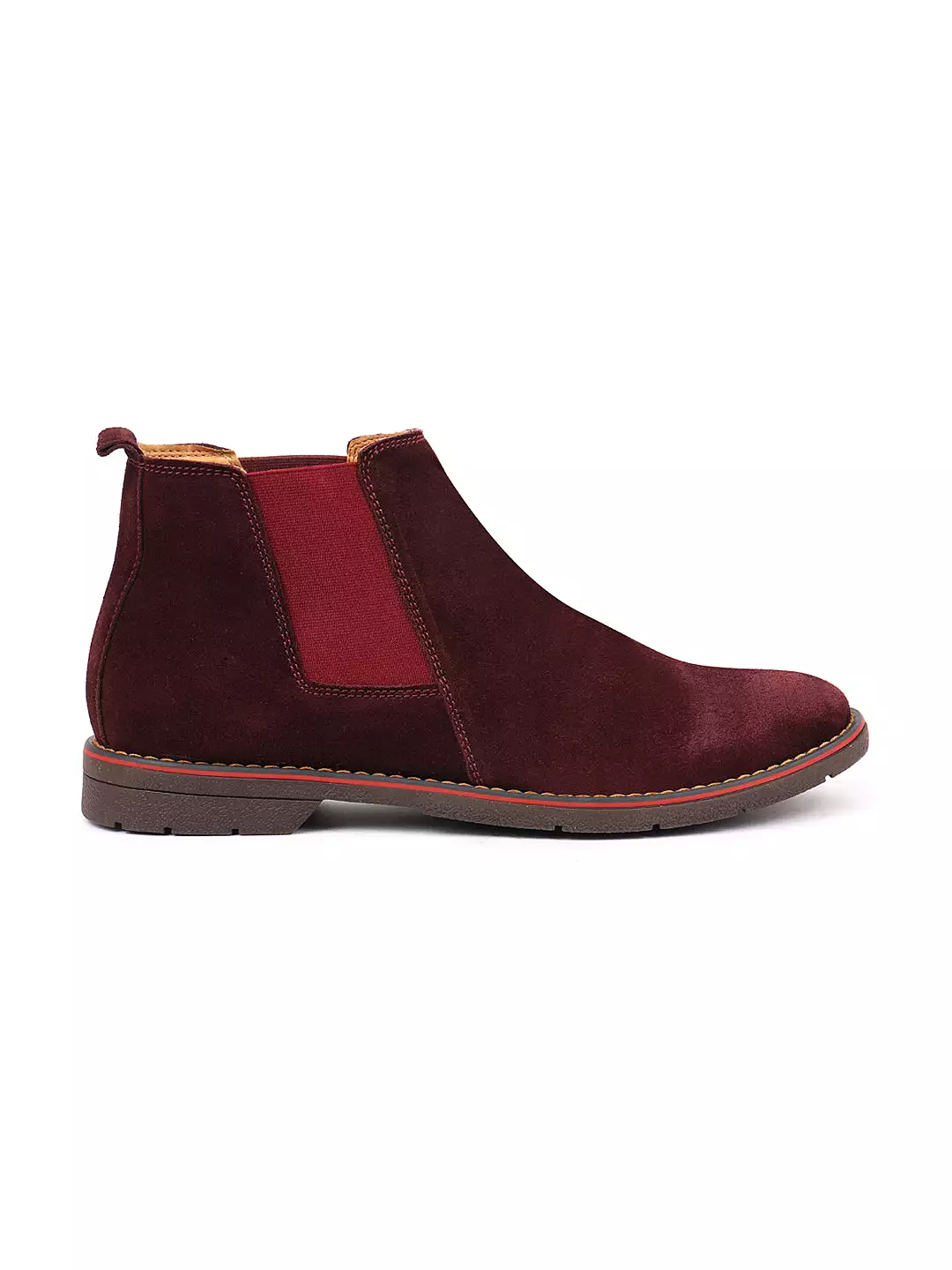 Men Cherry Suede Leather Outdoor Everyday High Ankle Classy Chelsea Boots