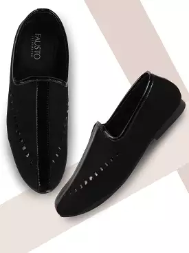 Men Ethnic Black Designer Party Wear Velvet Loafers