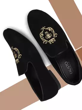 Men Ethnic Black Party Slip On Loafers