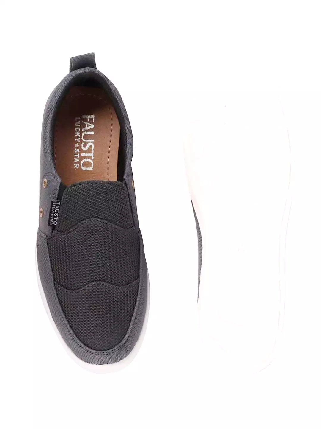 Men Grey Casual Canvas Slip-On Loafers