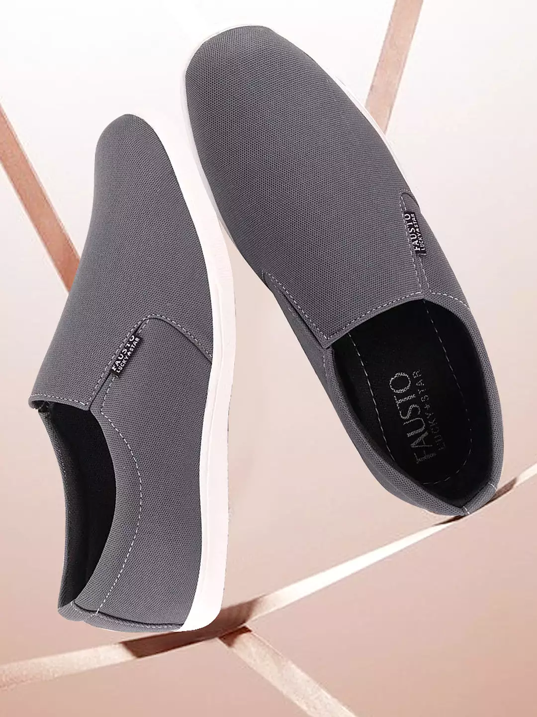 Men Grey Casual Canvas Slip-On Loafers