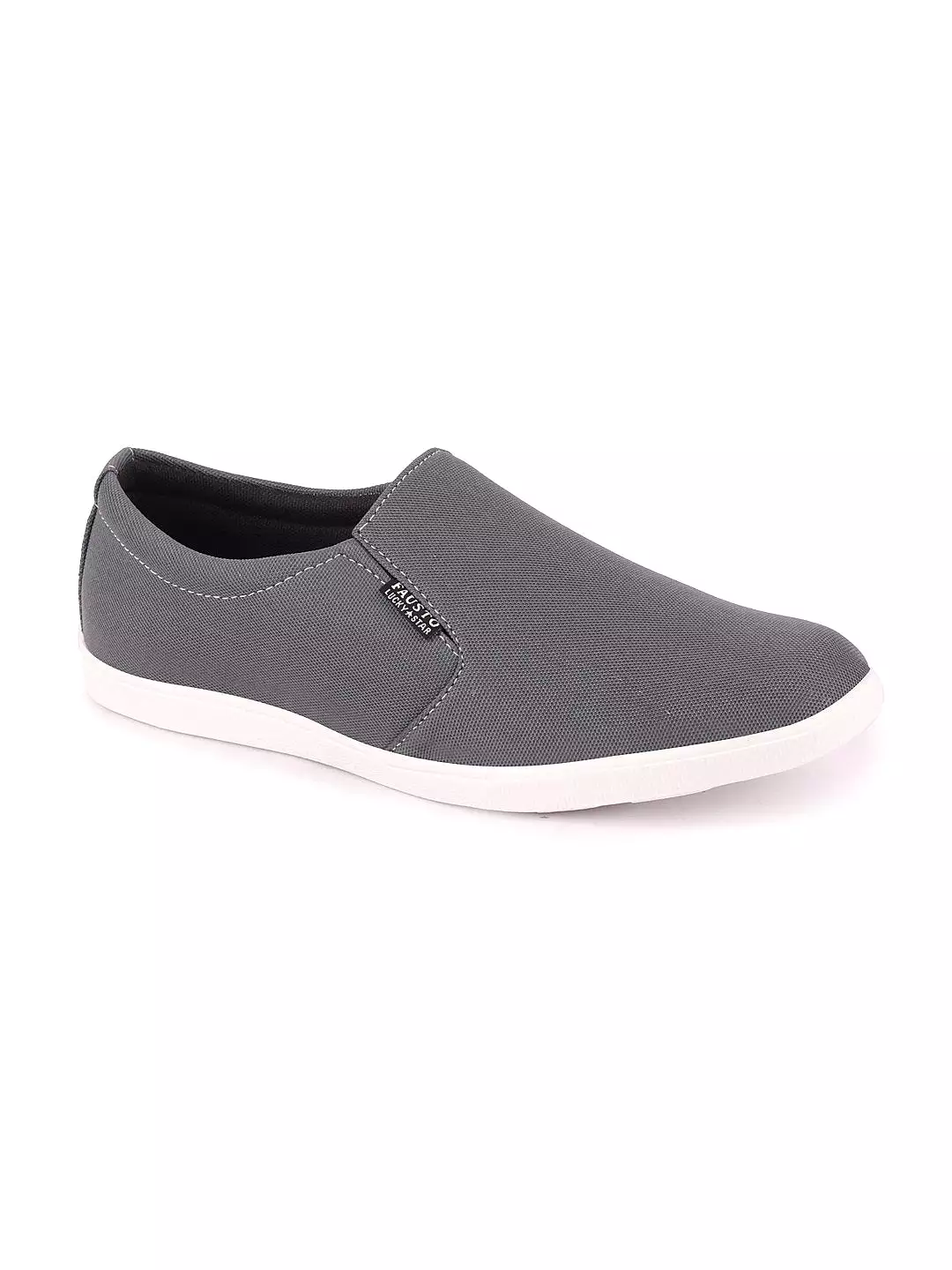 Men Grey Casual Canvas Slip-On Loafers