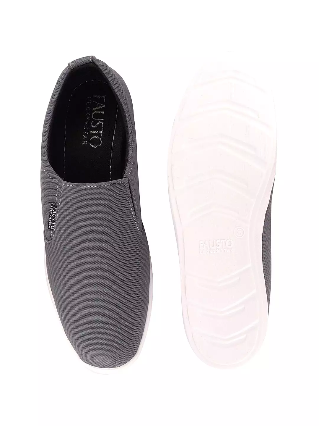 Men Grey Casual Canvas Slip-On Loafers