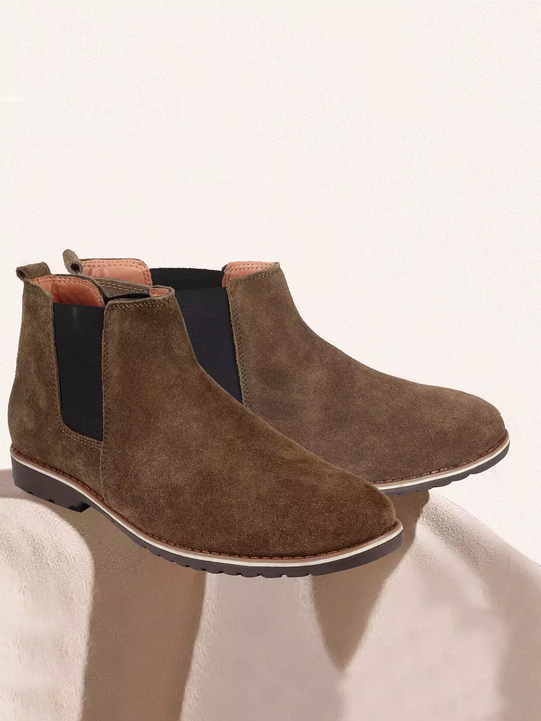 Men Olive Casual Suede Slip-On Boots