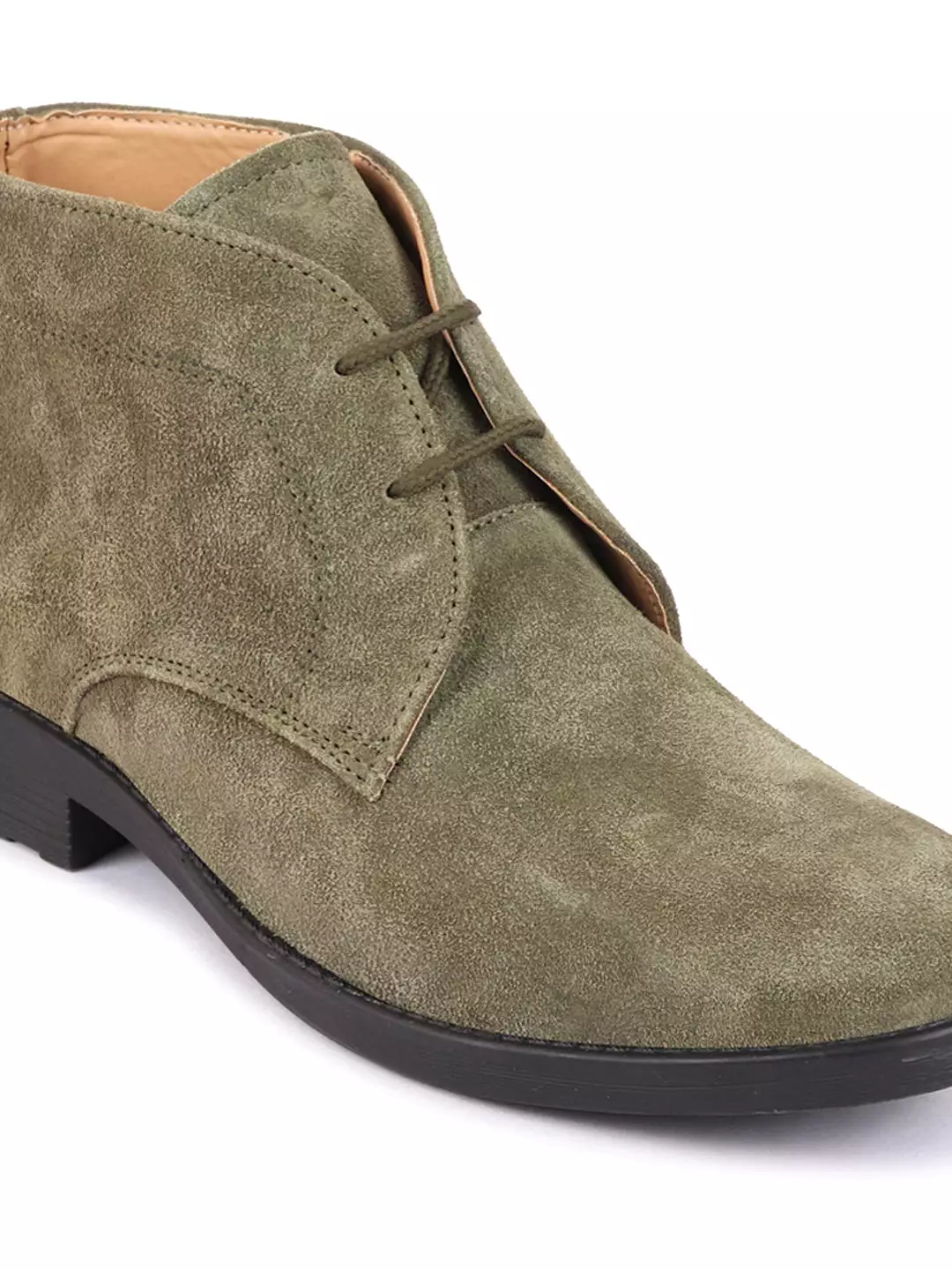 Men Olive Green Suede Leather High Ankle Lace Up Chukka Boots