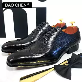 MEN OXFORD SHOES BROWN BLACK OSTRICH LEATHER PRINTS SHOES LACE UP DRESS SHOE OFFICE WEDDING LEATHER SHOES FOR MEN