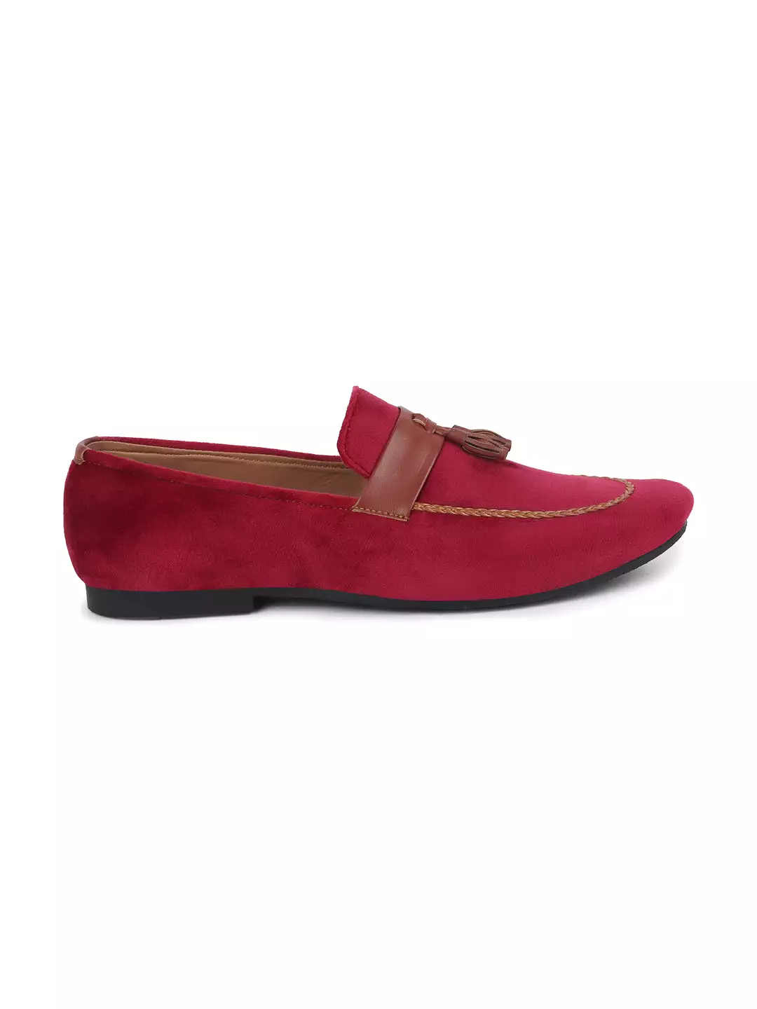 Men Red Casual Velvet Slip-On Loafers