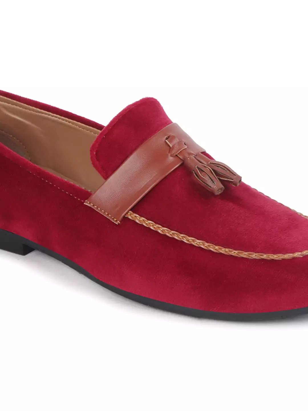 Men Red Casual Velvet Slip-On Loafers