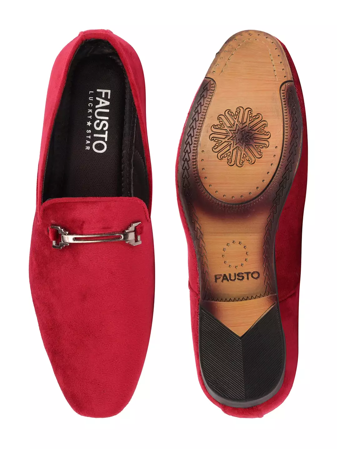 Men Red Casual Velvet Slip-On Loafers