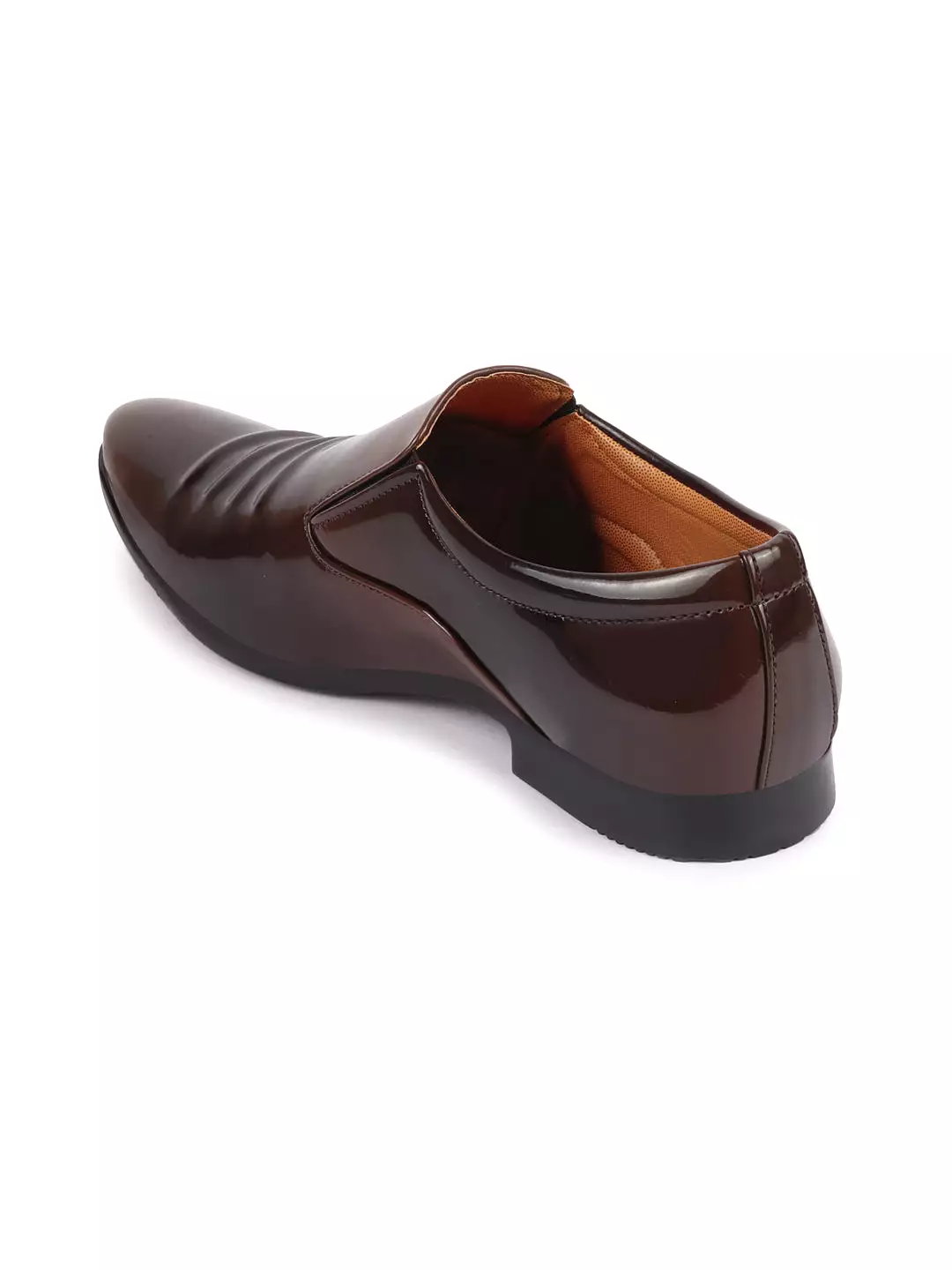 Men Tan Casual Patent Leather Slip-On Loafers