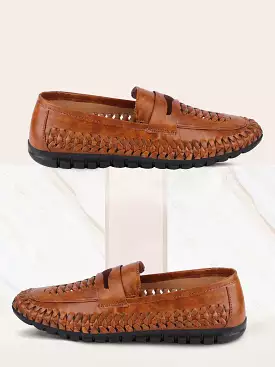 Men Tan Casual Slip-On Knitted Shoes