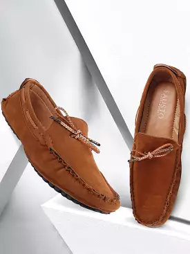 Men Tan Casual Suede Slip-On Loafers