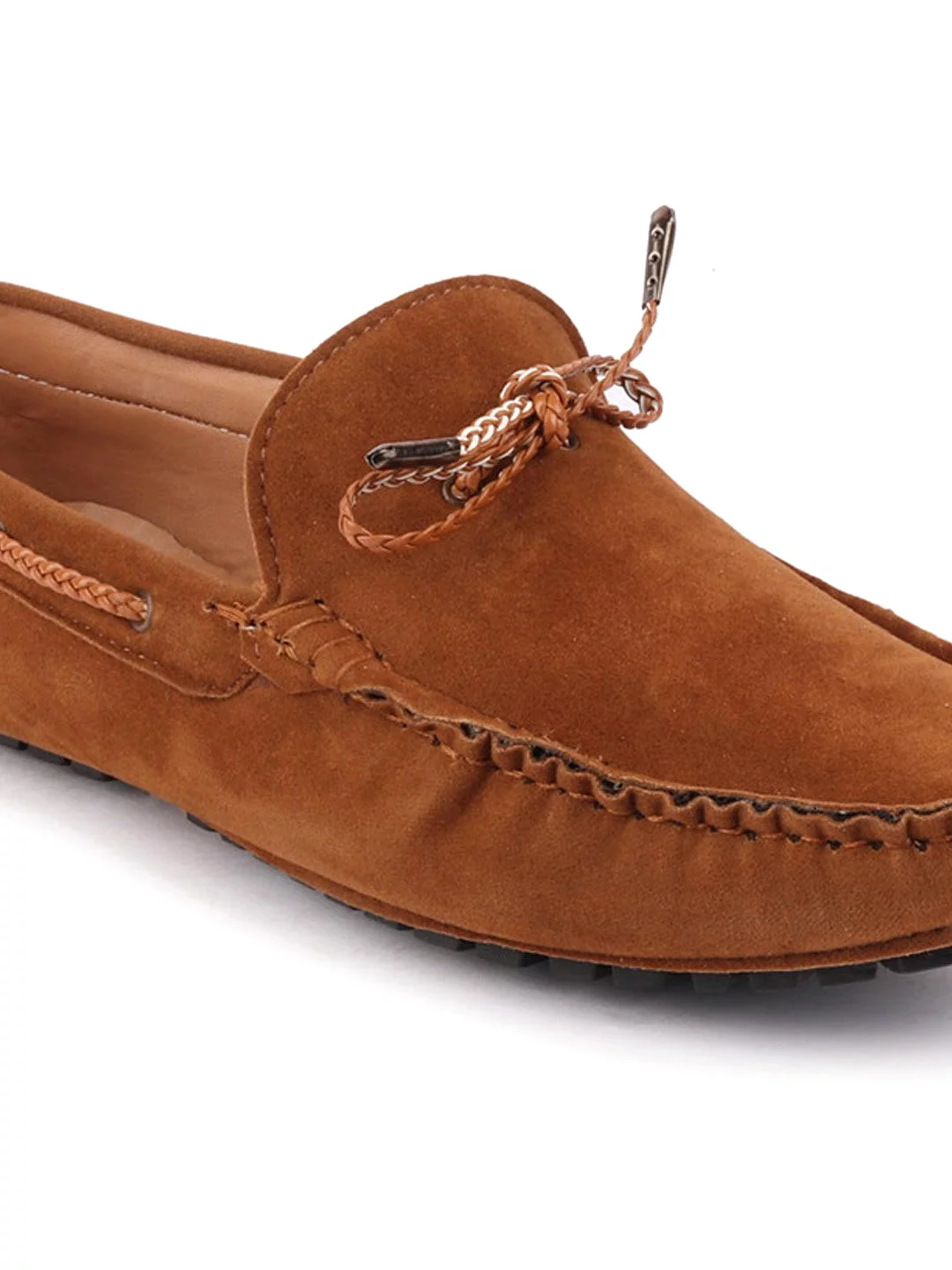 Men Tan Casual Suede Slip-On Loafers