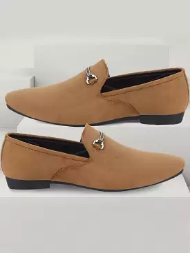 Men Tan Casual Velvet Slip-On Loafers