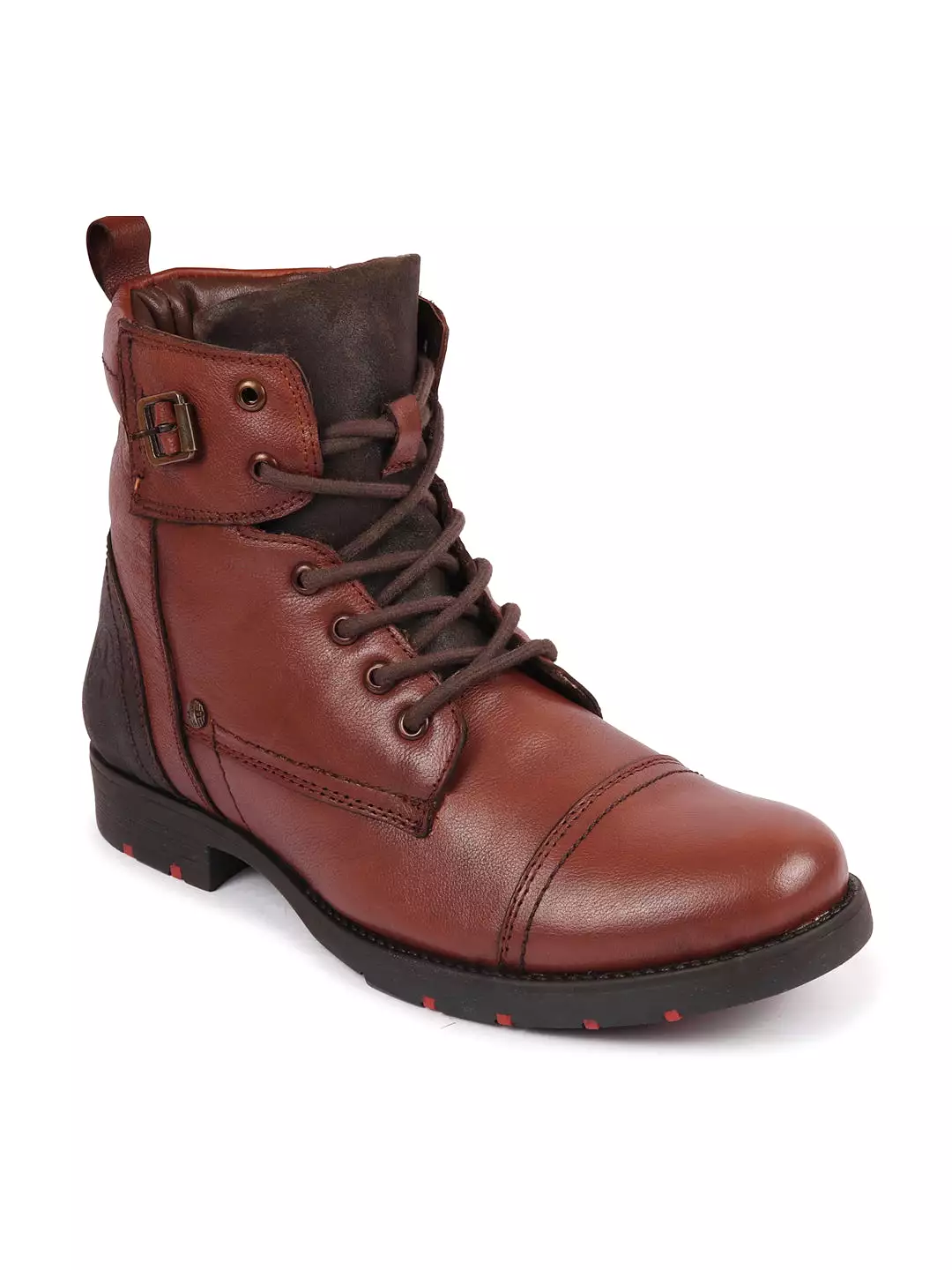 Men Tan High Ankle Genuine Leather 6-Eye Lace Up Zipper Winter Cap Toe Flat Biker Classic Boots