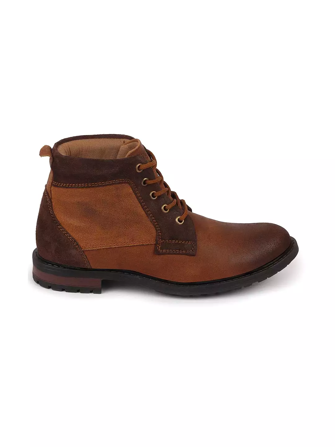 Men Tan High Ankle Lace Up Leather Boots