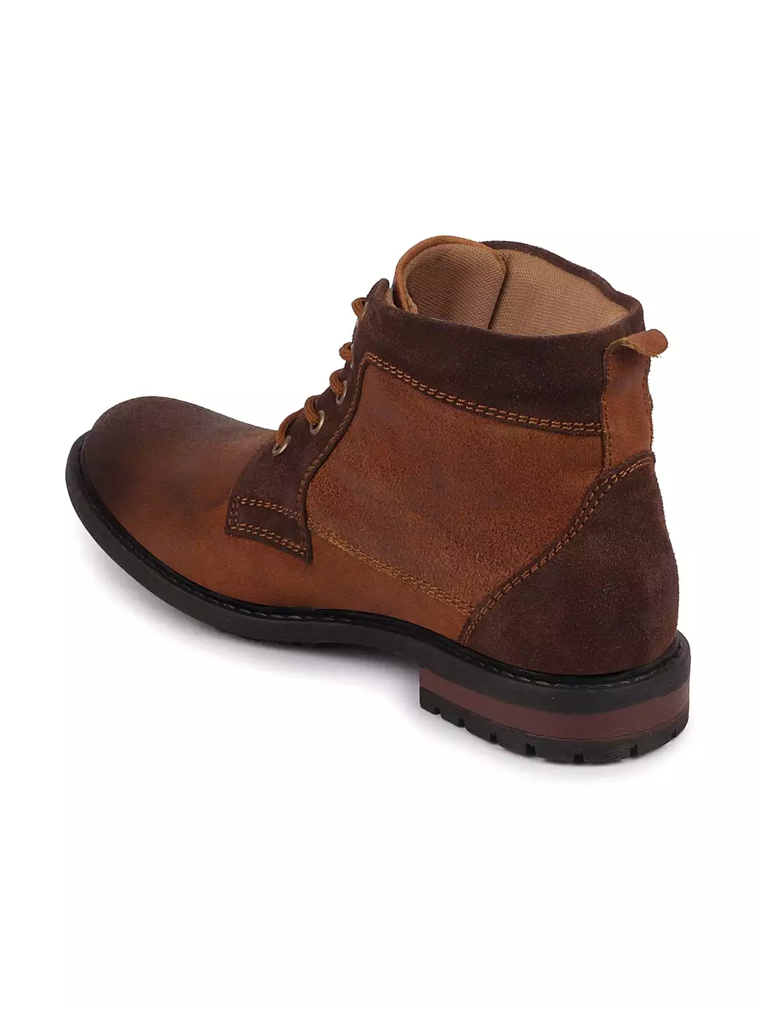 Men Tan High Ankle Lace Up Leather Boots