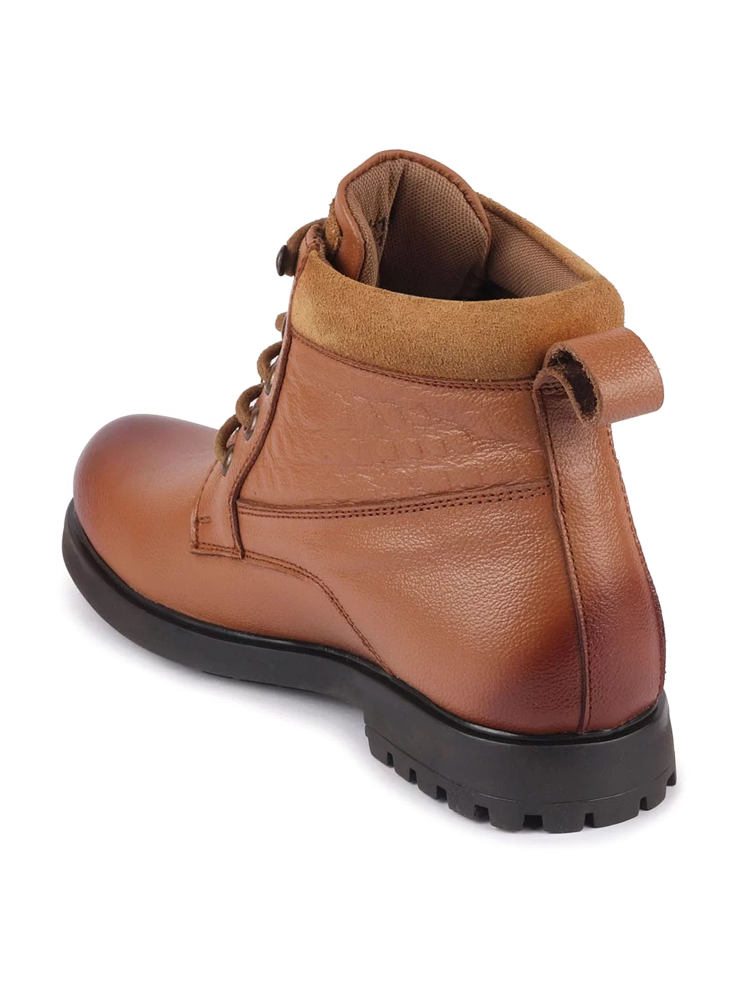 Men Tan Leather Lace Up Mid Top Boots