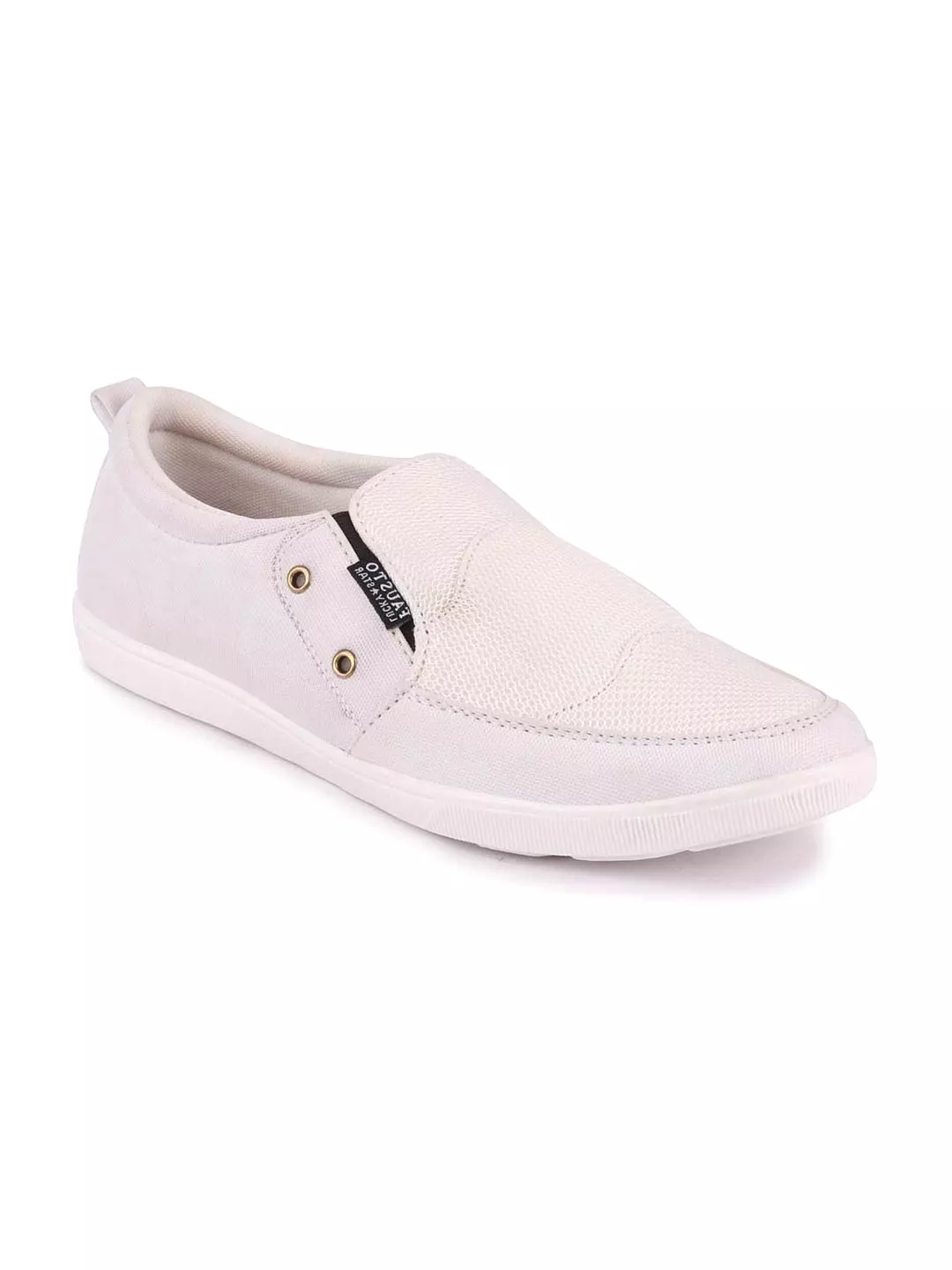 Men White Casual Canvas Slip-On Loafers