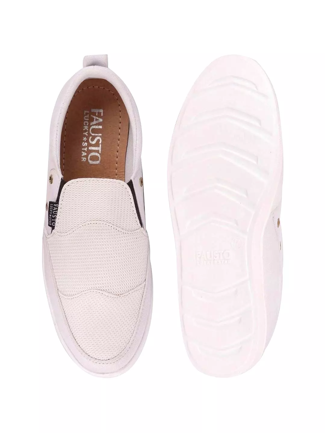 Men White Casual Canvas Slip-On Loafers