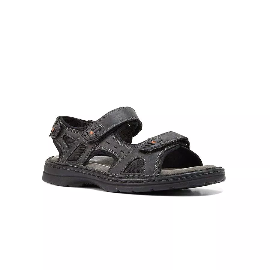 Mens Hush Puppies Simmer Black Sandals Leather Shoes