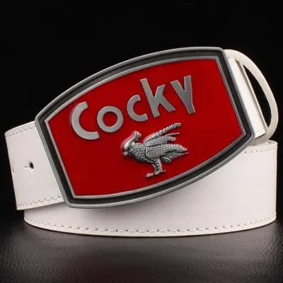 Men's Retro Leather Cocky Bird Metal Buckle Belt with Decorative Strap