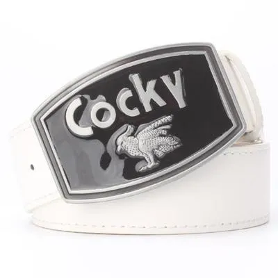 Men's Retro Leather Cocky Bird Metal Buckle Belt with Decorative Strap