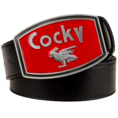 Men's Retro Leather Cocky Bird Metal Buckle Belt with Decorative Strap