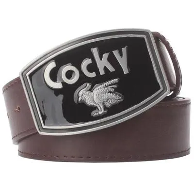 Men's Retro Leather Cocky Bird Metal Buckle Belt with Decorative Strap