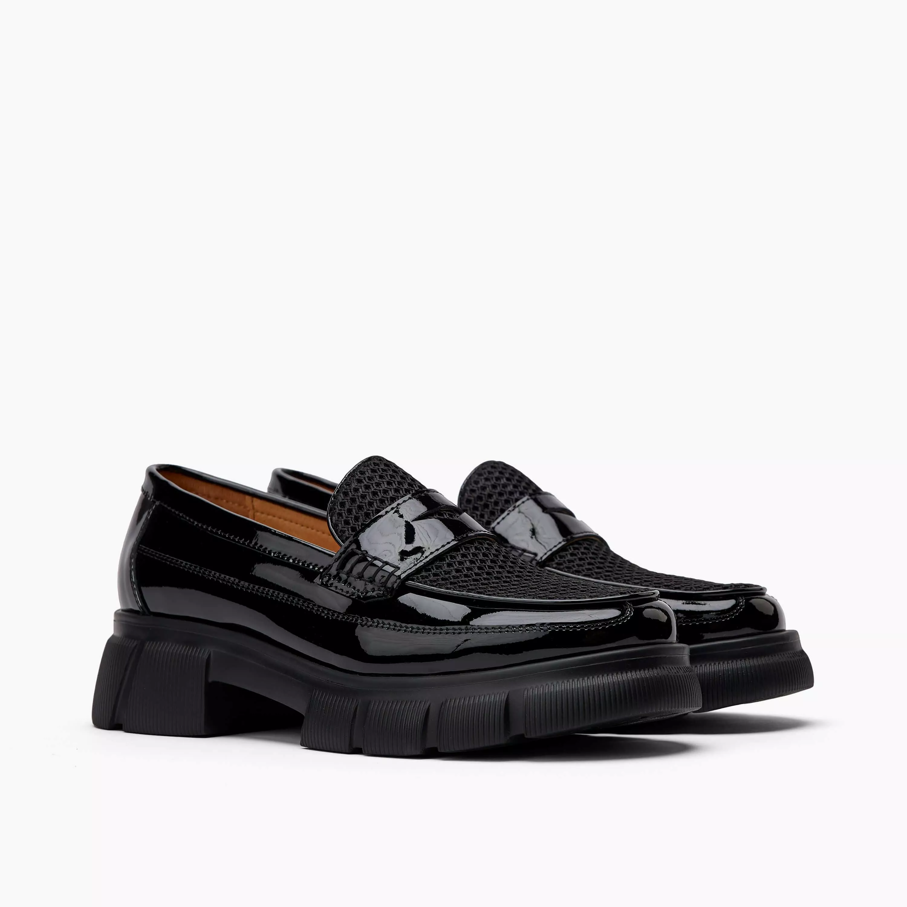 Ms. Calum Black Patent Leather Penny Loafers