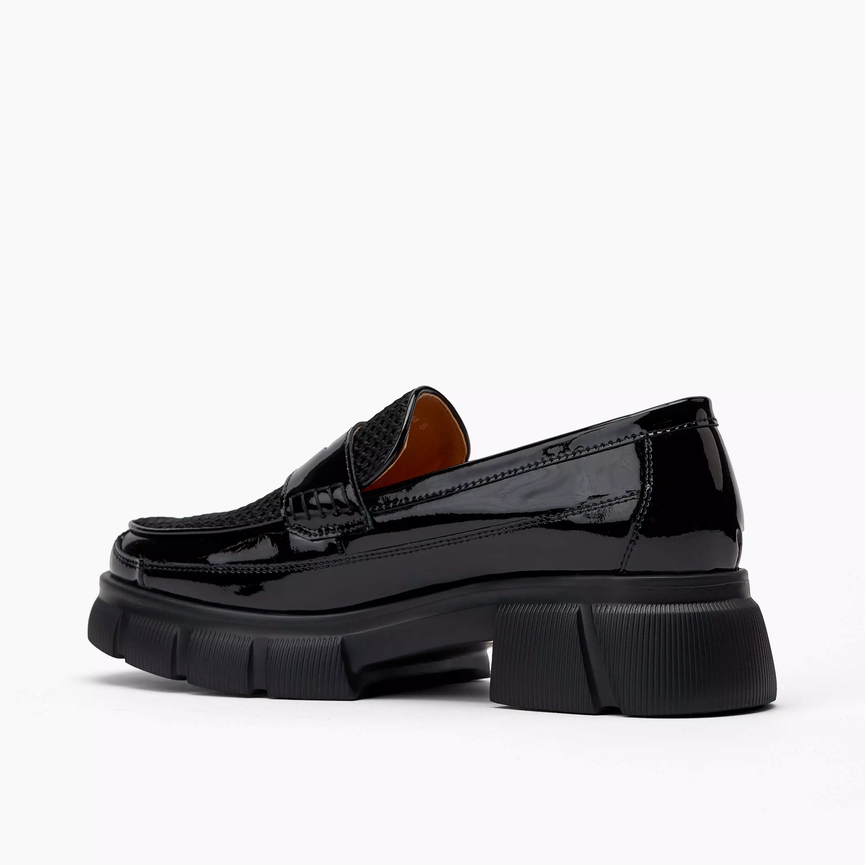 Ms. Calum Black Patent Leather Penny Loafers