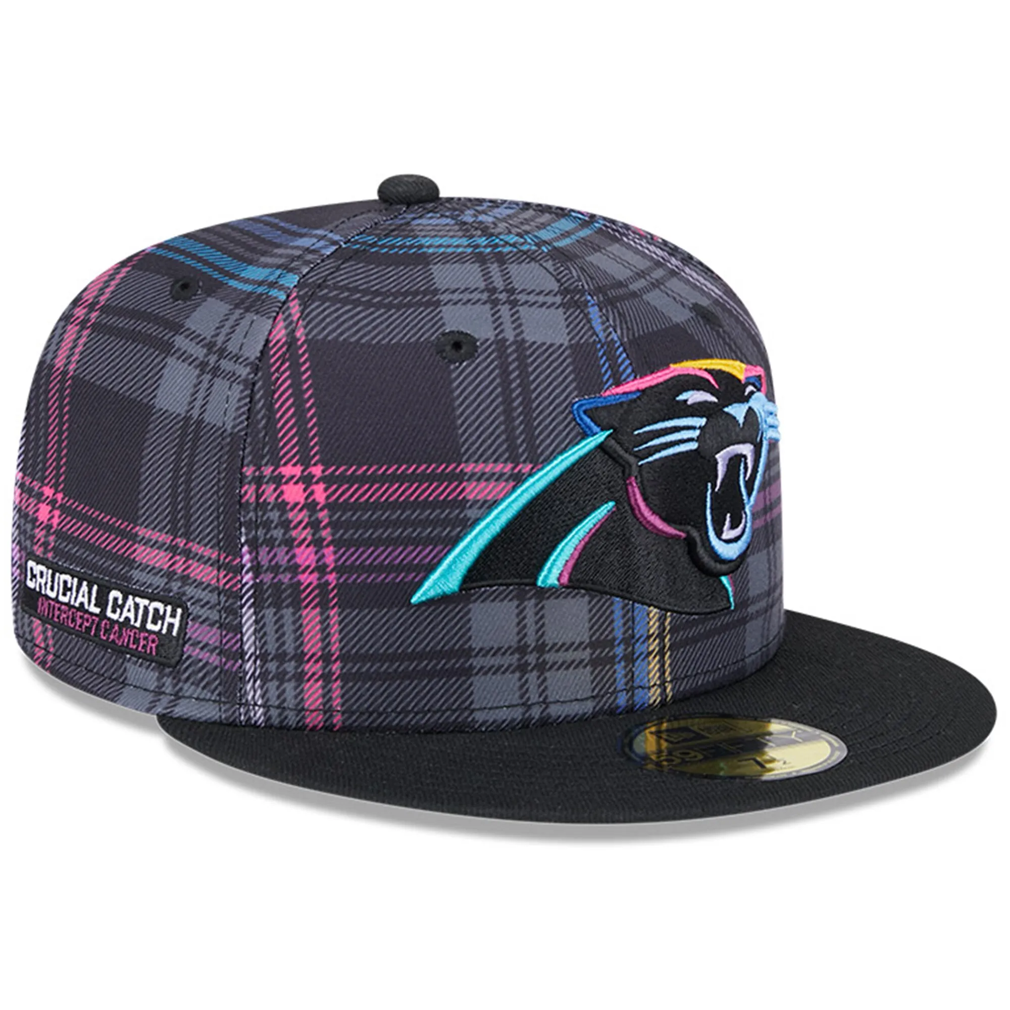 New Era Carolina Panthers Black 2024 NFL Crucial Catch Plaid 59FIFTY Fitted Hat