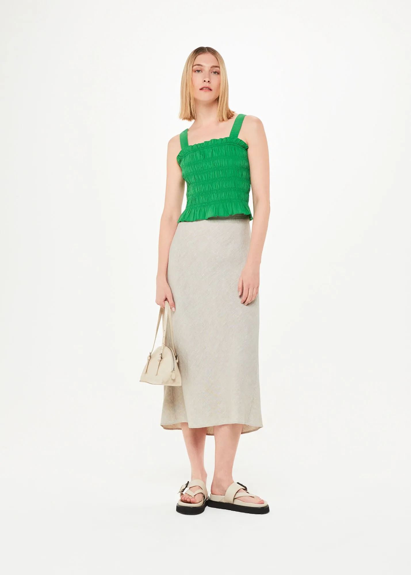 Oatmeal Linen Side Button Skirt