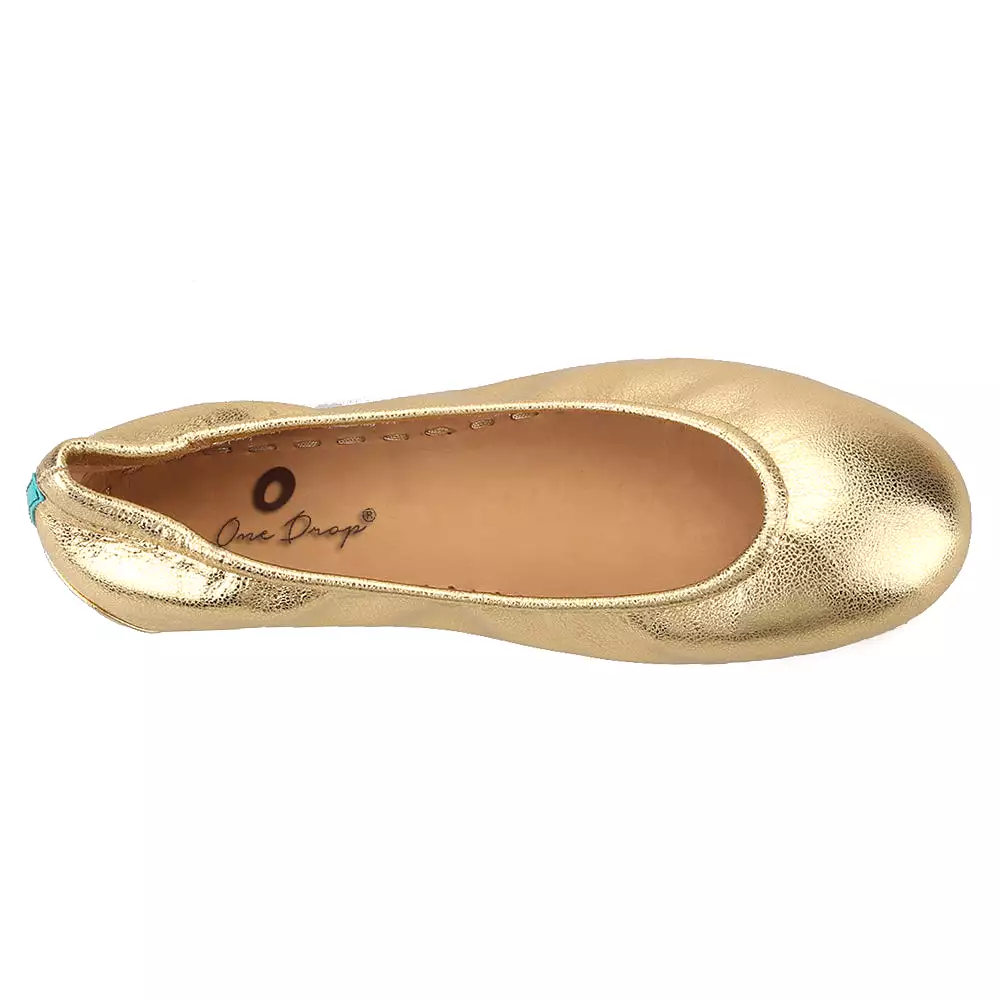 OneDrop Handmade Gold Silver Cow Leather Women Loafers Foldable Ballet Leather Outsole Breathable Cowhide Lining