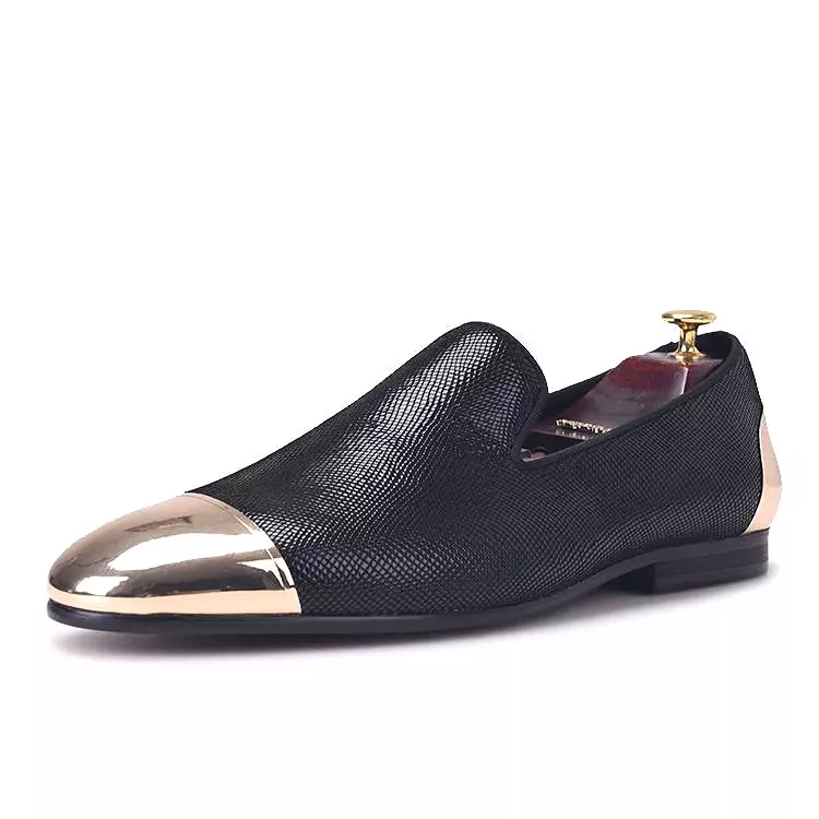 OneDrop Handmade Men Black Sheepskin Copper Buckle Party Wedding Banquet Prom Loafers