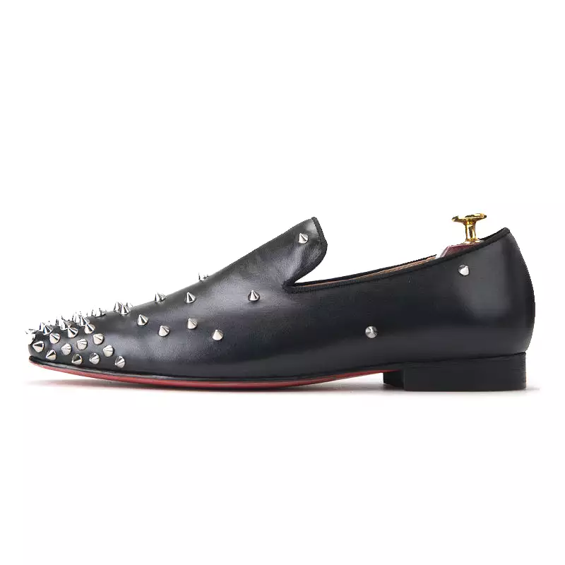 OneDrop Handmade Men Dress Shoes Black Leather Spikes Party Wedding Prom Loafers