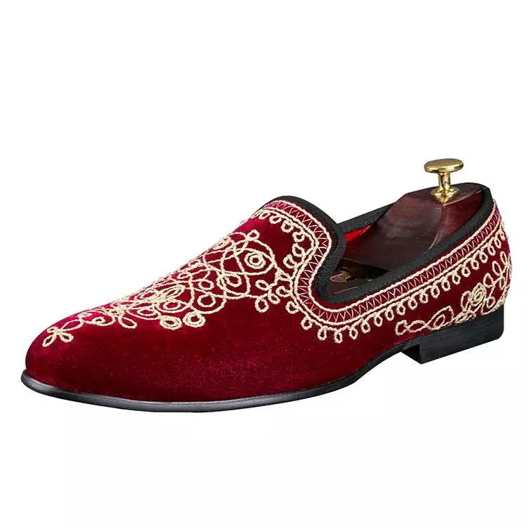 OneDrop Handmade Men Dress Shoes Embroidered Motif Paisley Velvet Party Wedding Prom Loafers