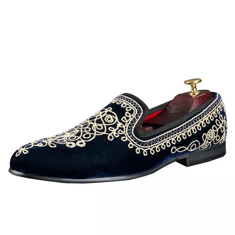 OneDrop Handmade Men Dress Shoes Embroidered Motif Paisley Velvet Party Wedding Prom Loafers