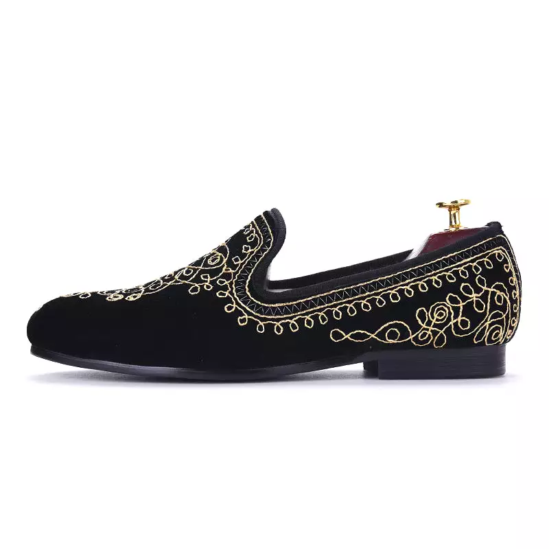 OneDrop Handmade Men Dress Shoes Embroidered Motif Paisley Velvet Party Wedding Prom Loafers