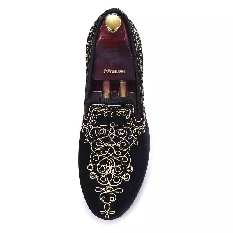 OneDrop Handmade Men Dress Shoes Embroidered Motif Paisley Velvet Party Wedding Prom Loafers