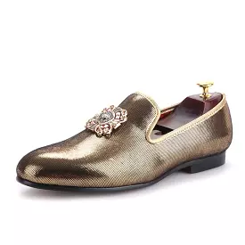 OneDrop Handmade Men Dress Shoes Gold PU Charm Party Prom Wedding Loafers