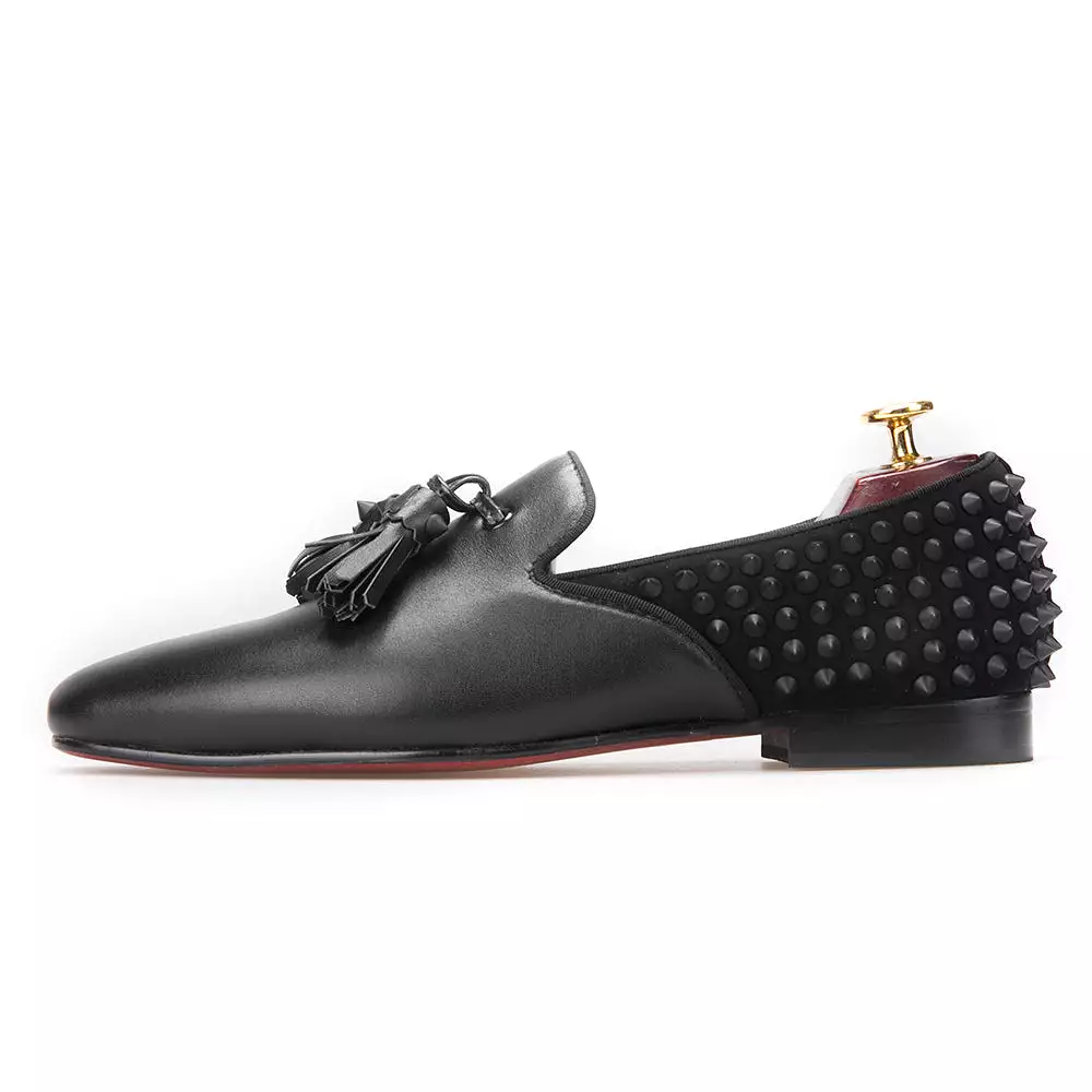 OneDrop Handmade Men Dress Shoes Leather Vamp Spikes Leather Tassels Suede Spikes Wedding Party Prom Loafers