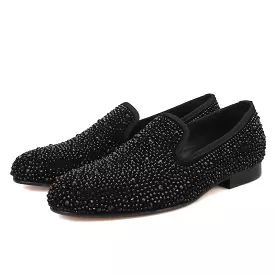 OneDrop Handmade Men Dress Shoes Suede Rhinestone Crystal Slippers Prom Wedding Party Loafers