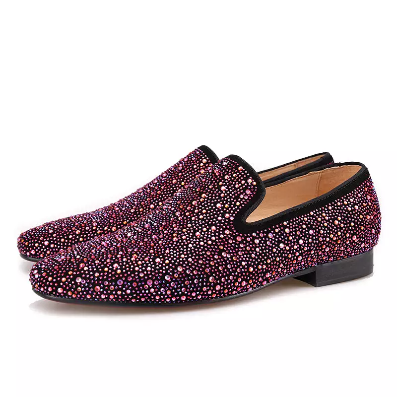 OneDrop Handmade Men Leather Mixed Colors Shining Rhinestone Party Wedding Prom Loafers