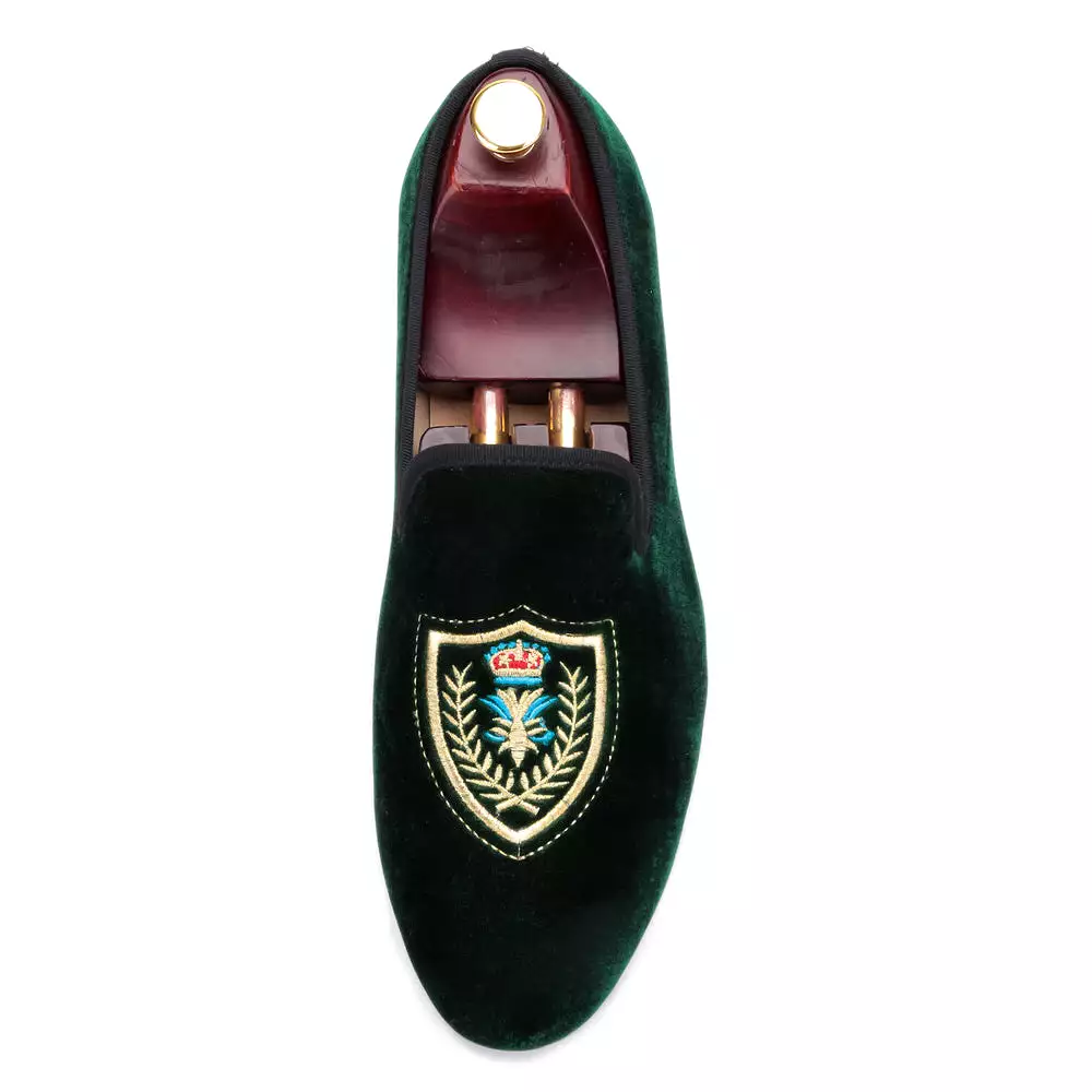 OneDrop Handmade Shield Embroidered Men Dress Shoes Velvet Wedding Party Prom Loafers