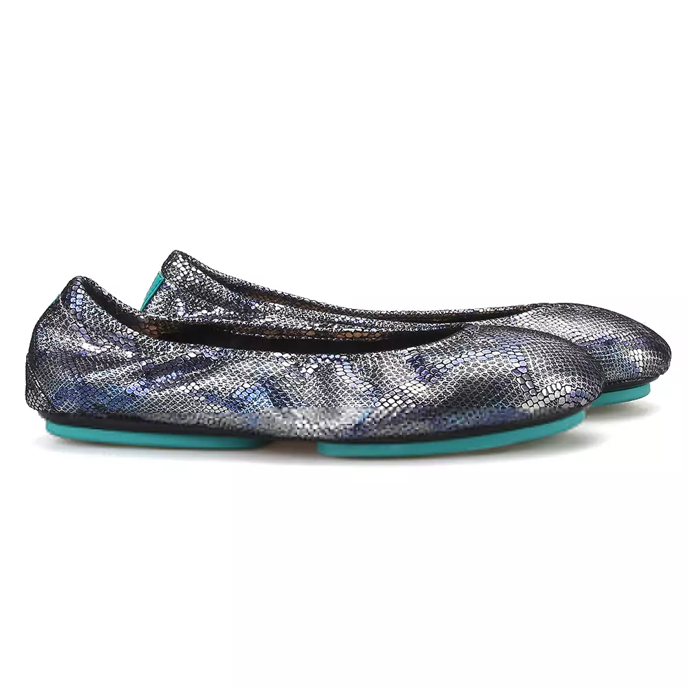 OneDrop Handmade Shiny Silver Embossed Leather Women Loafers With Foldable Ballet Leather Outsole Breathable Cowhide Lining Ladi