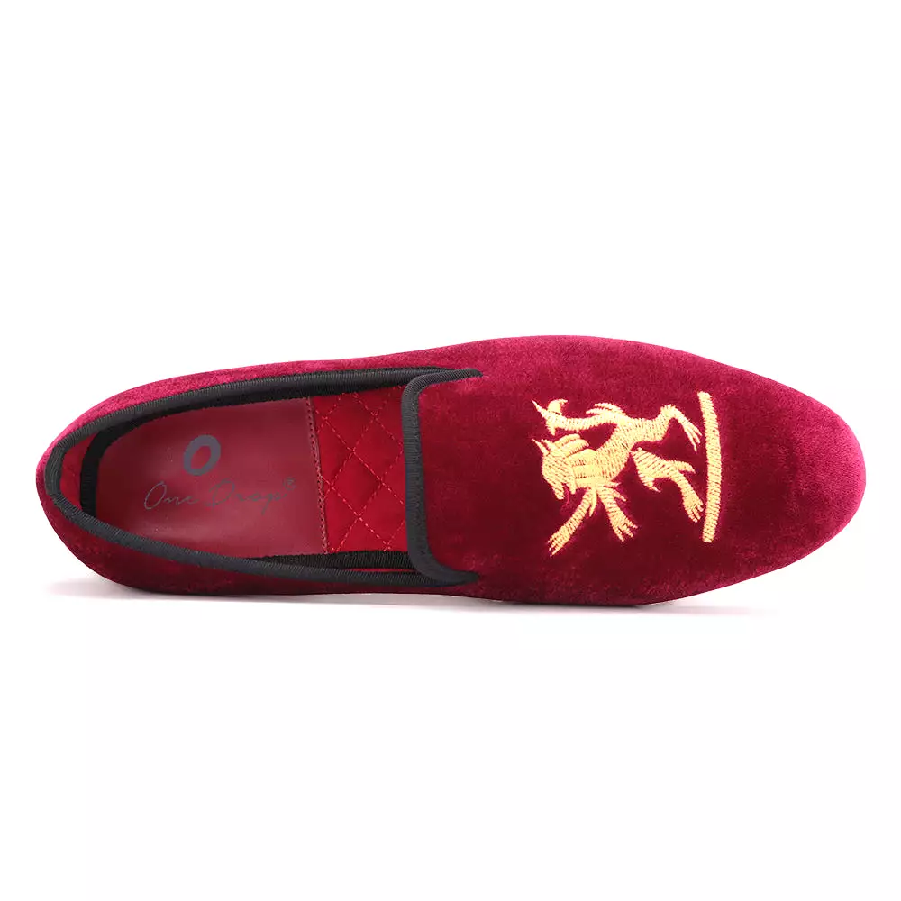 OneDrop Lion Embroidery Velvet Men Handmade Dress Shoes Party Wedding Banquet Prom Loafers