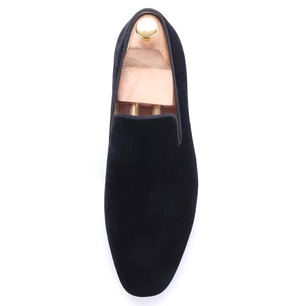 OneDrop Men Dress Shoes Black Velvet Handmade Flats Wedding Prom Party Loafers