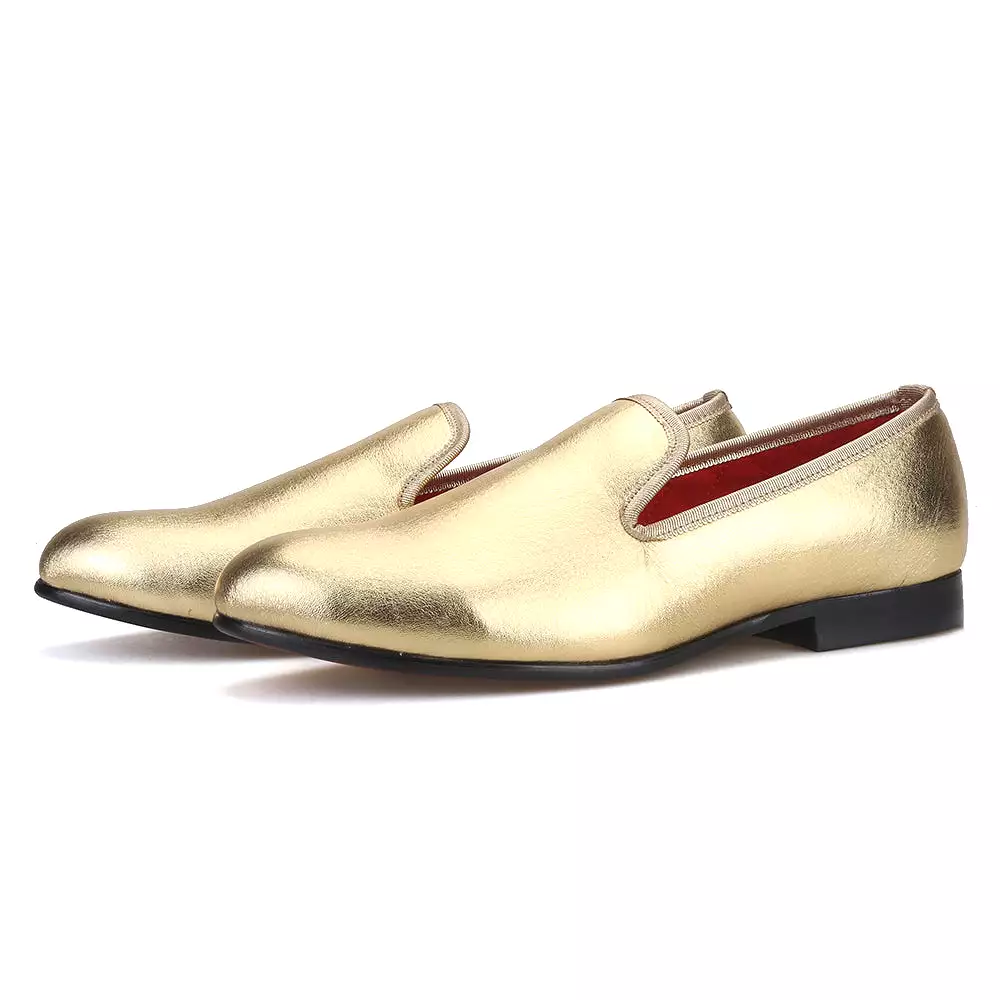 OneDrop Men Flats Handmade Shiny Gold And Silver Party Wedding Prom Loafers